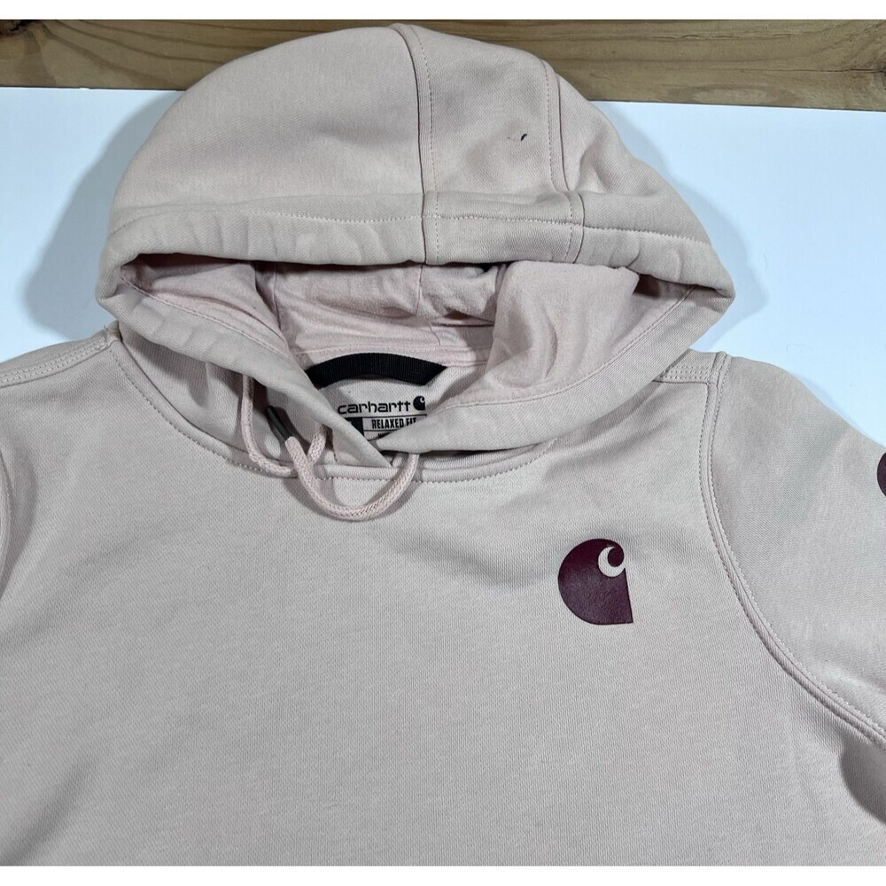 Carhartt Light Pink Relaxed Fit Sleeve Logo Pullover Hoodie Sweatshirt Women's S - Picture 6 of 14